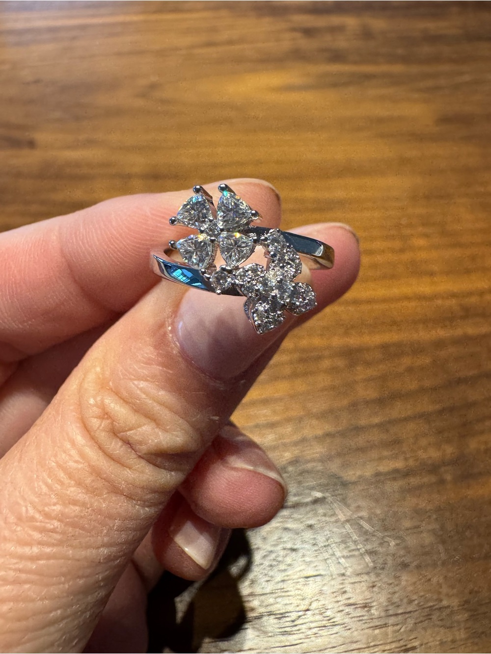 Sparkling Floral Moissanite white gold plated Ring